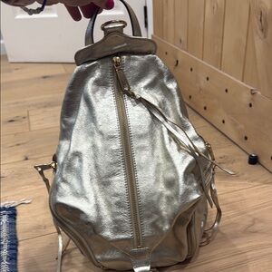 Metallic Gold genuine leather Women's Backpack